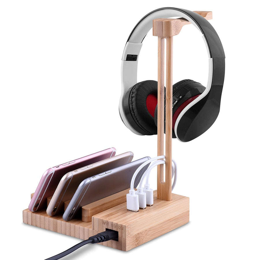 Wooden Headphone Stand Charging Dock