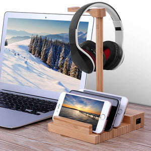Wooden Headphone Stand Charging Dock