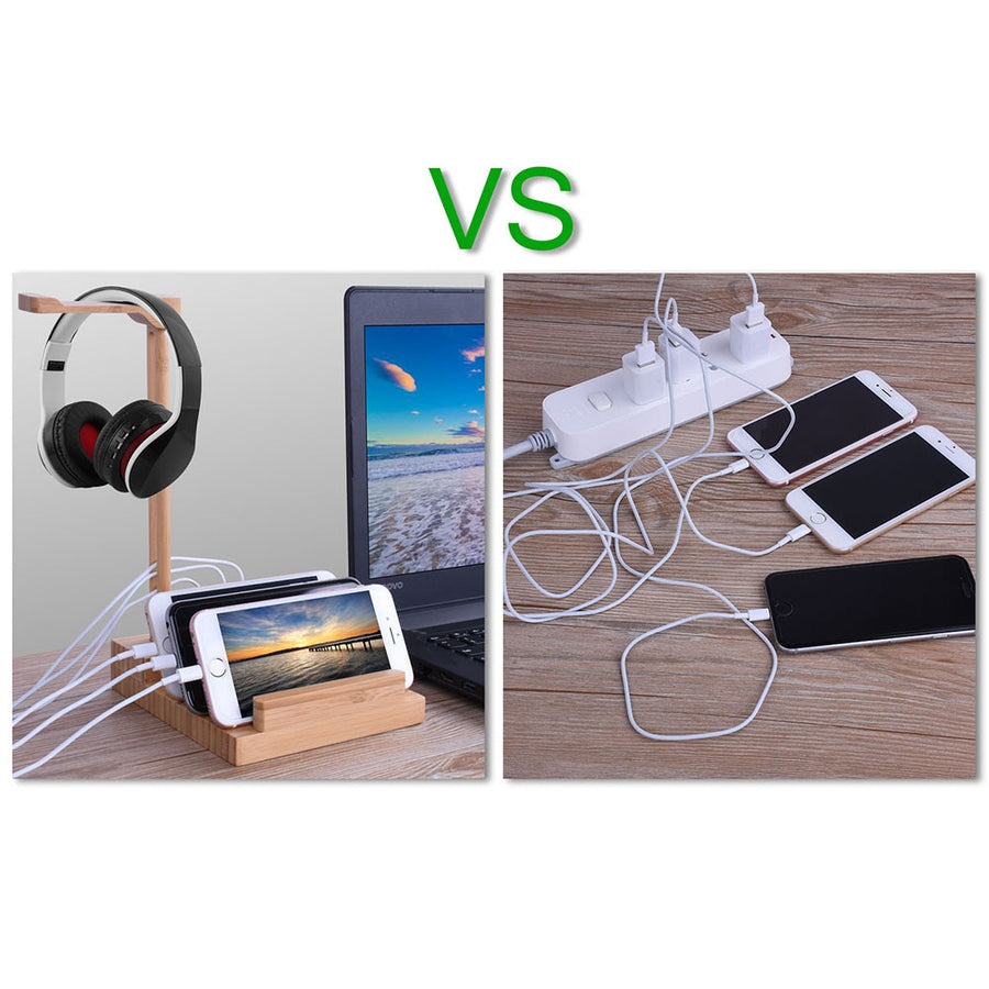 Wooden Headphone Stand Charging Dock
