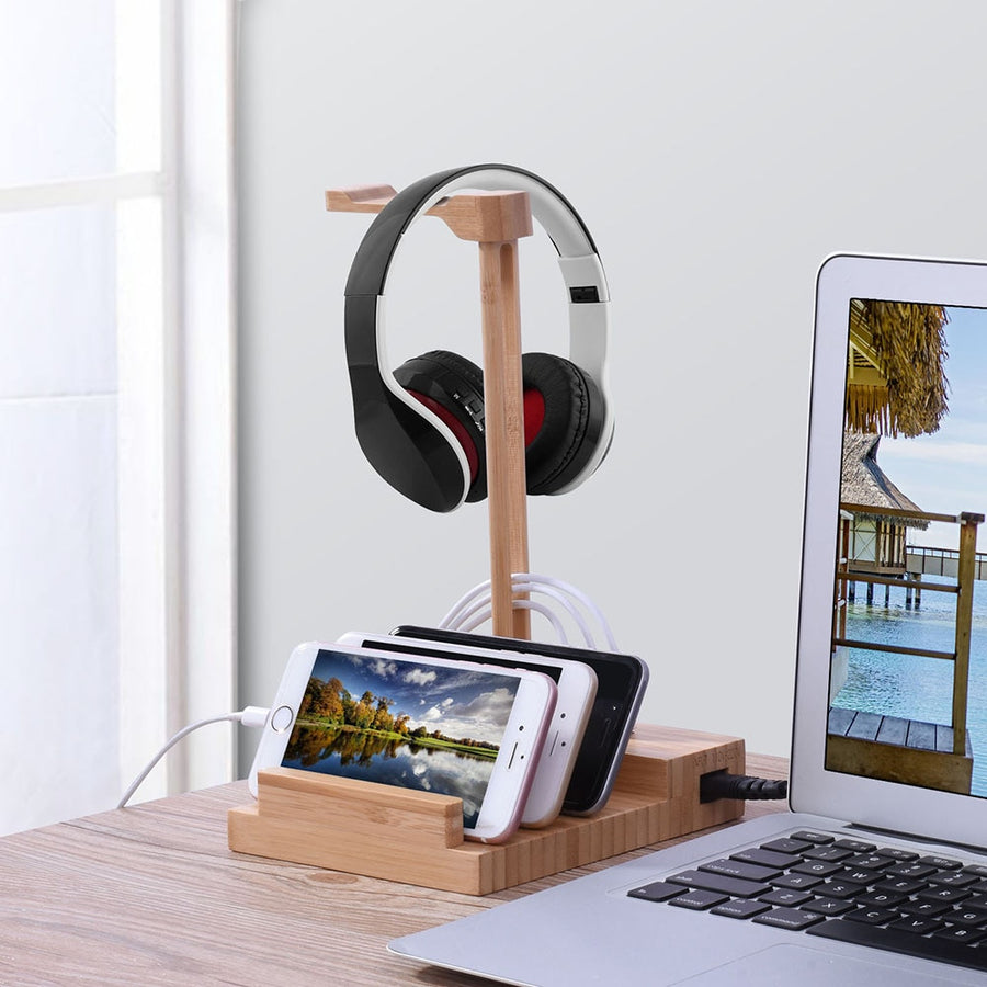 Wooden Headphone Stand Charging Dock